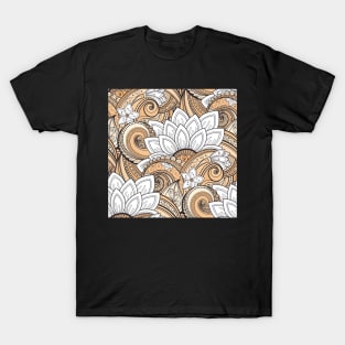 Monochromatic Paisley Print with Vintage Floral Motifs T-Shirt